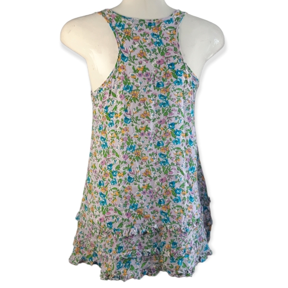 Janet Paris floral ruffle and button tank top with lace overlay size small - Picture 2 of 13